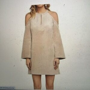 NWT BCBG Maxazria Laguna Faux Suede Cold Shoulder Bare Pink Dress, Size XXS